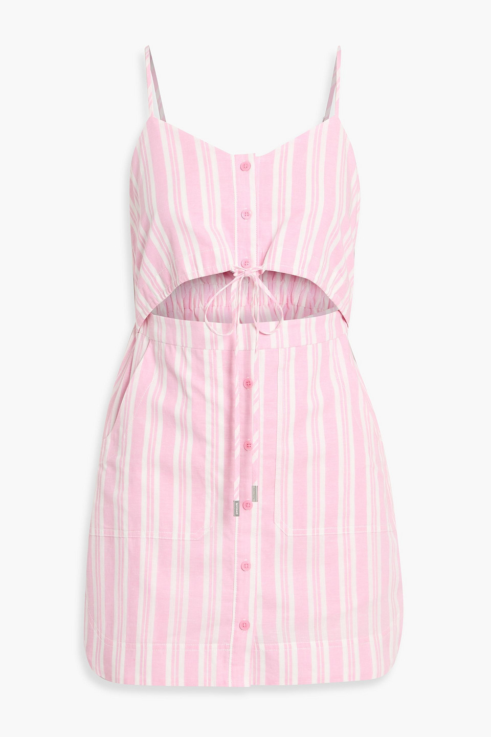 Simkhai Annie Cutout Striped Cotton And Linen-blend Mini Dress In Pink