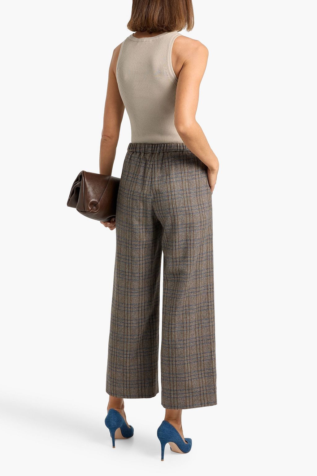 'S MAX MARA Letizia cropped Prince of Wales checked wool and cashmere-blend wide-leg pants