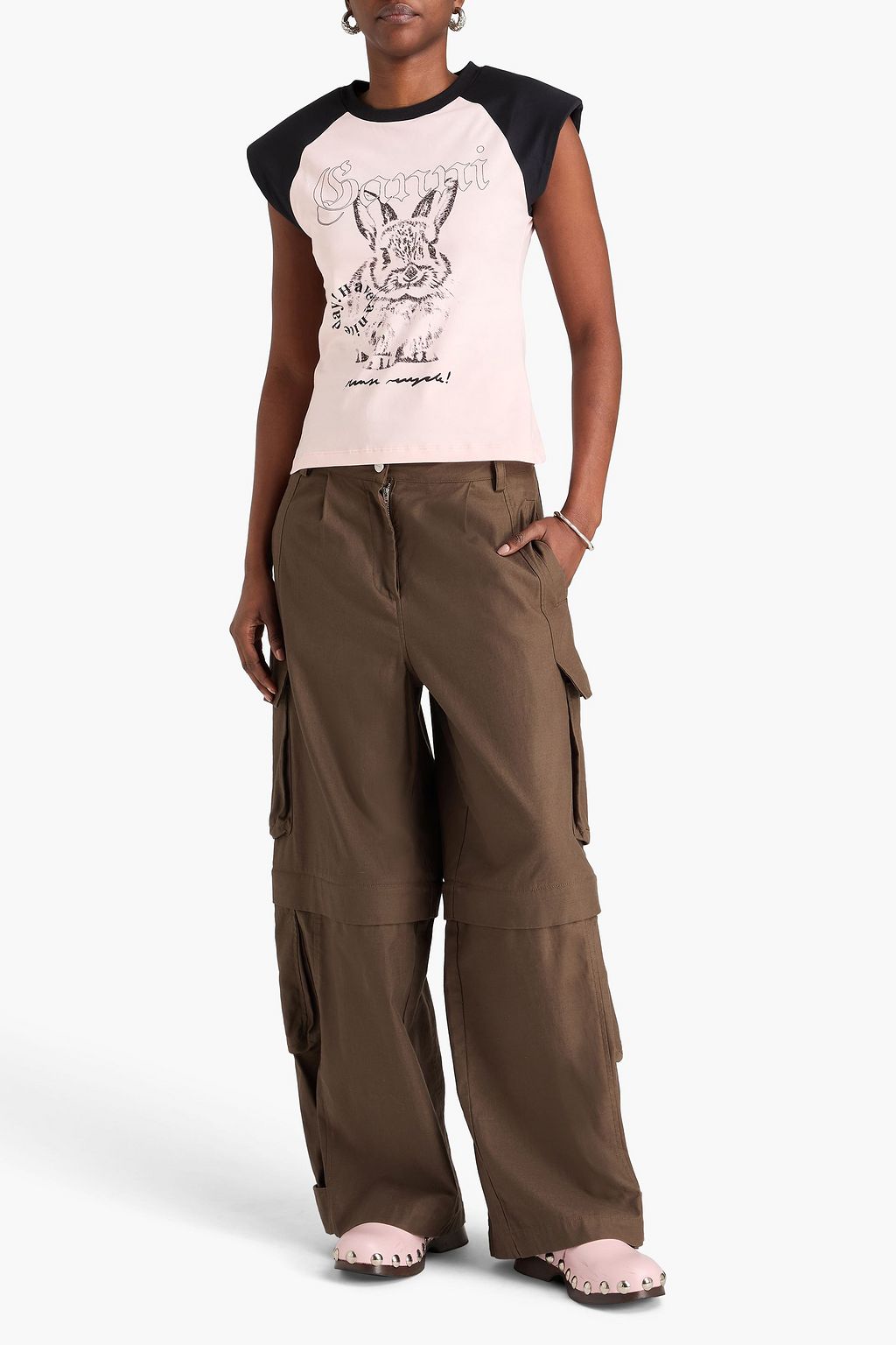 GANNI Printed cotton-jersey T-shirt