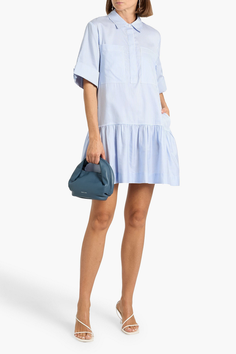 Simkhai Cris Short Sleeve Shirt Dress In Blue Hydrangea Stripe In Blue
