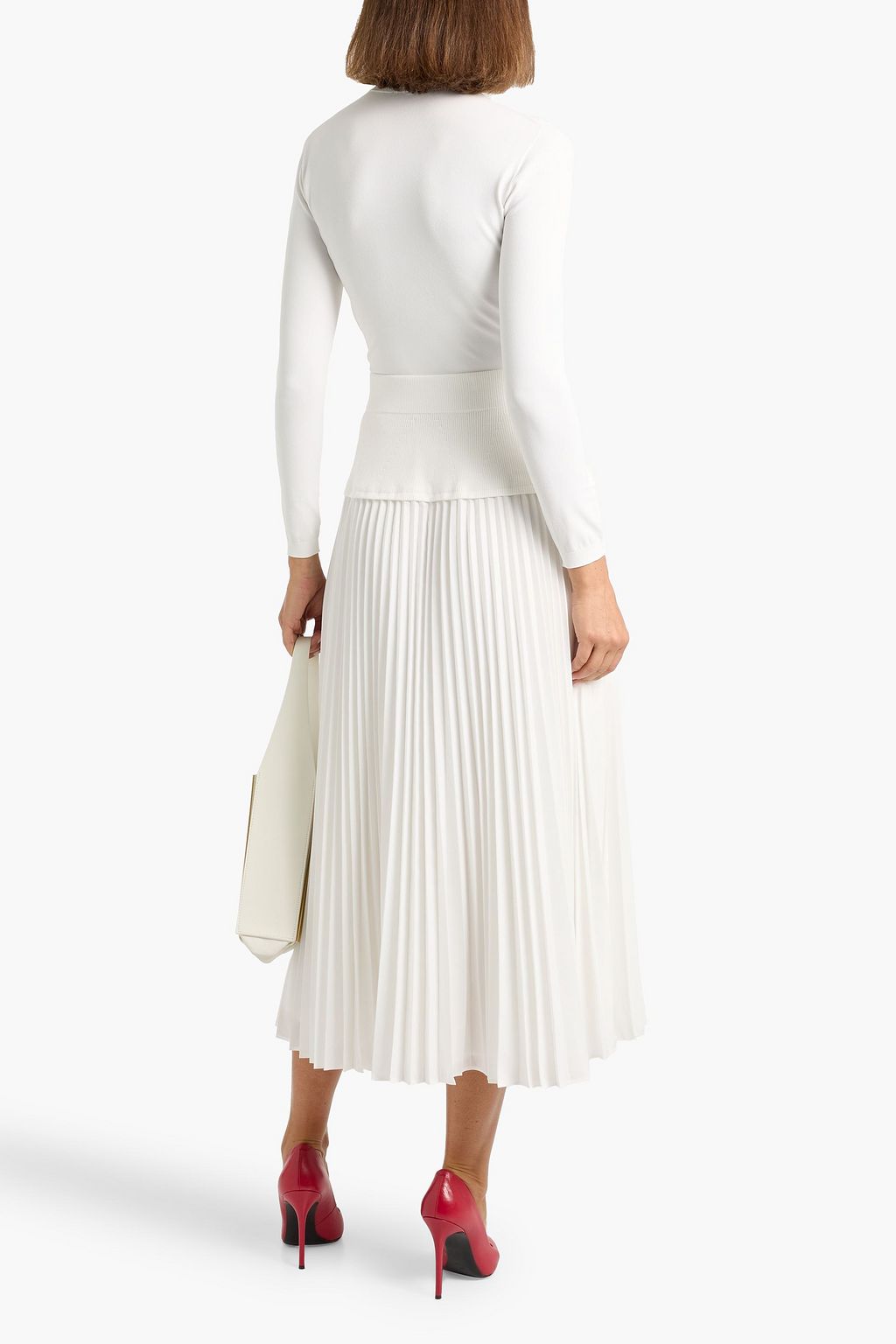 SIMKHAI Stella pleated poplin and ribbed-knit midi skirt