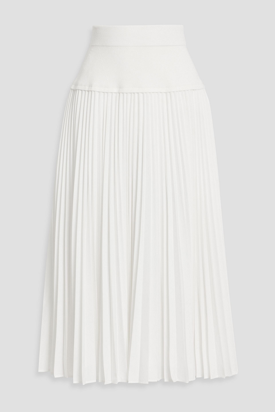 Simkhai Stella Pleated Poplin And Ribbed-knit Midi Skirt In White