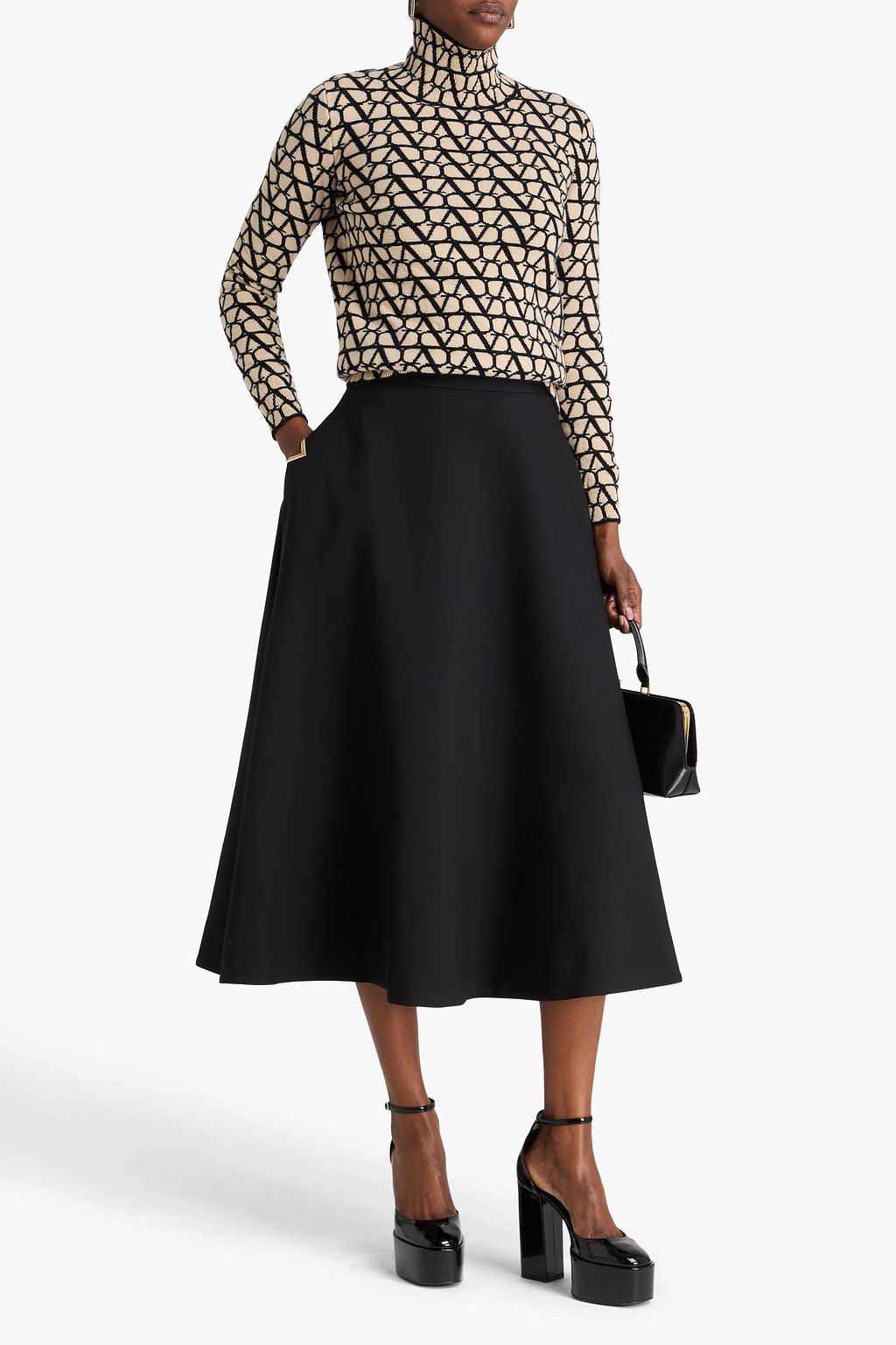 VALENTINO GARAVANI Wool and silk-blend crepe midi skirt