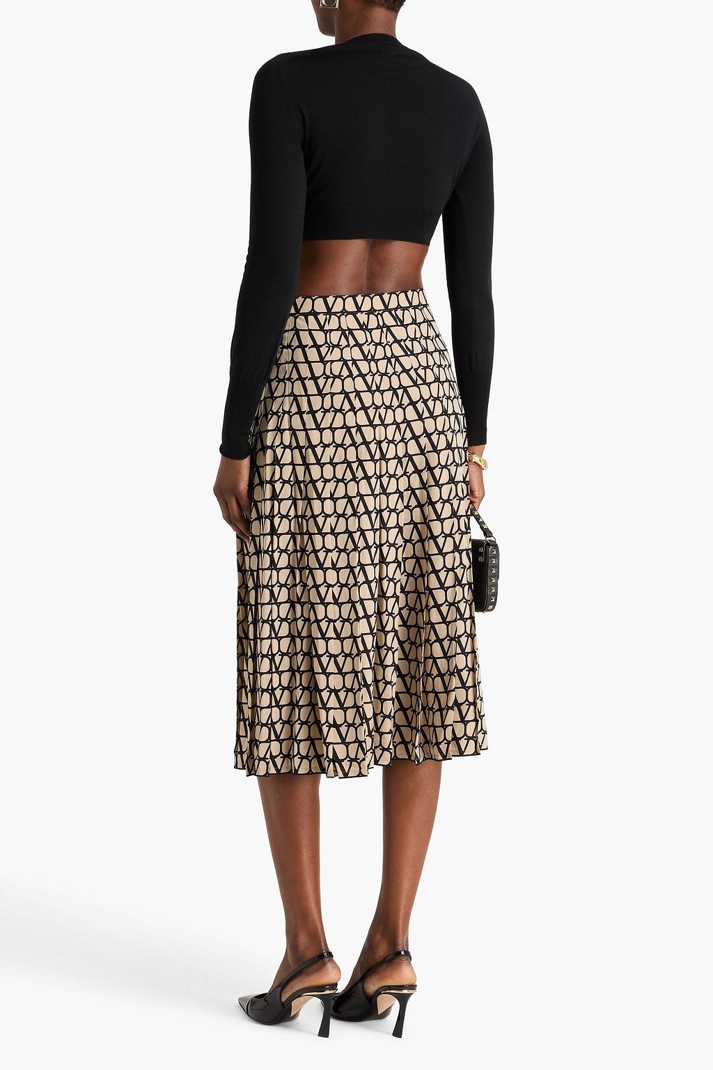 VALENTINO GARAVANI Pleated printed silk crepe de chine midi skirt