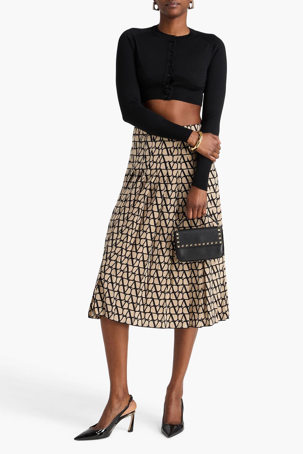 VALENTINO GARAVANI Pleated printed silk crepe de chine midi skirt