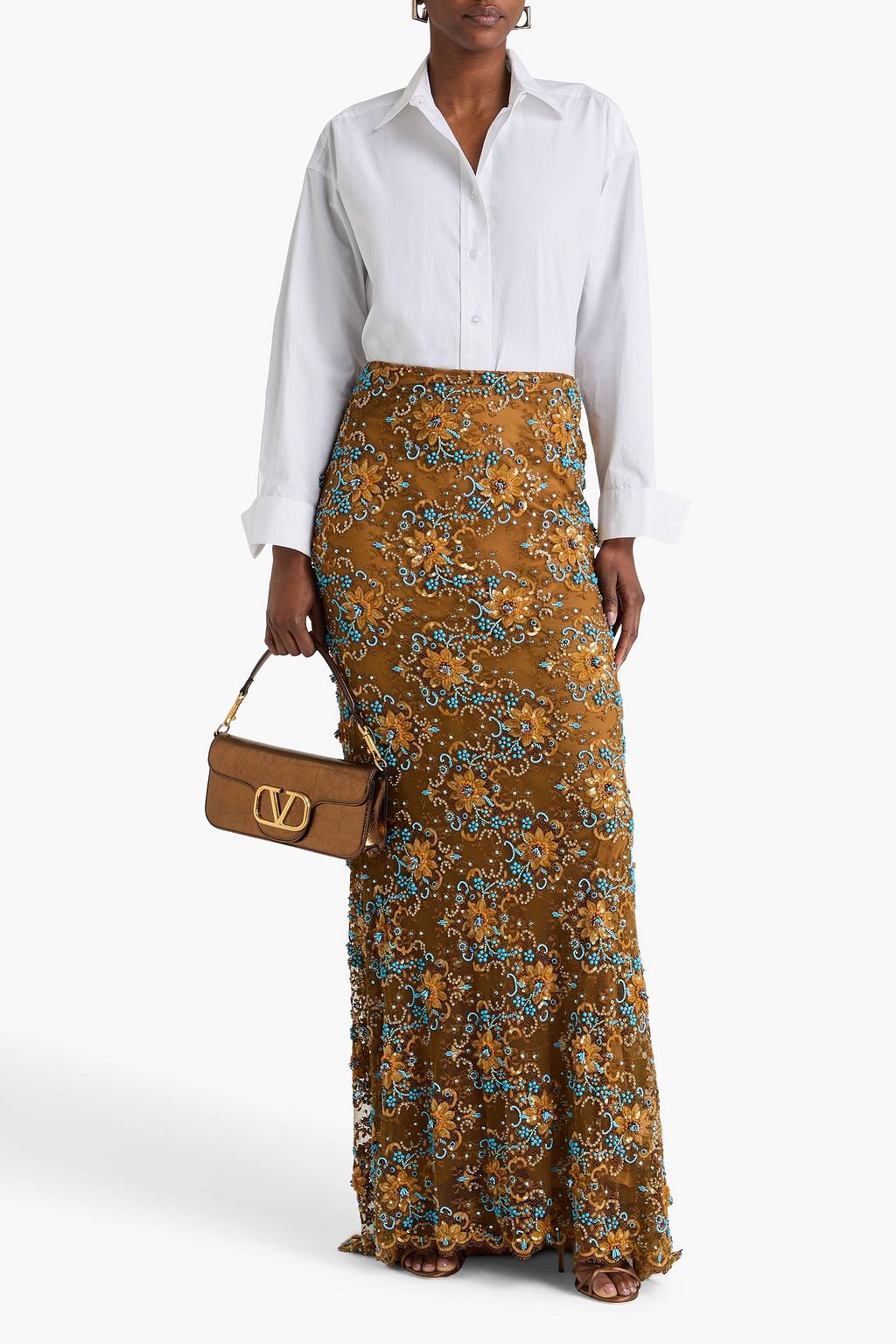 VALENTINO GARAVANI Embellished tulle maxi skirt