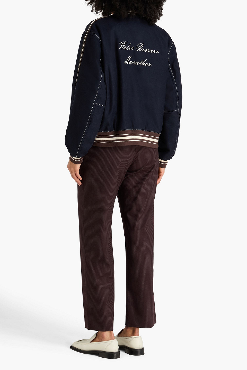  Wales Bonner - Appliquéd Brushed Wool-blend Felt Bomber Jacket - Blue - It 42 