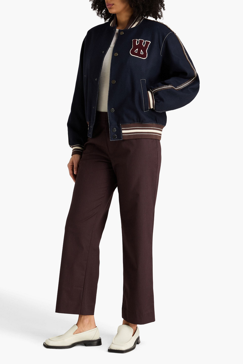  Wales Bonner - Appliquéd Brushed Wool-blend Felt Bomber Jacket - Blue - It 42 