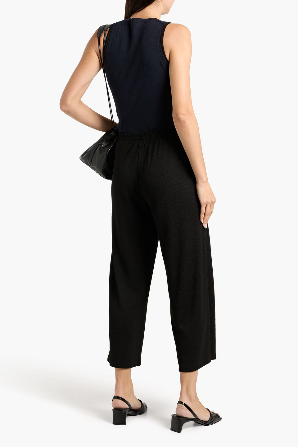 Vince Cropped Knitted Wide-leg Pants In Black
