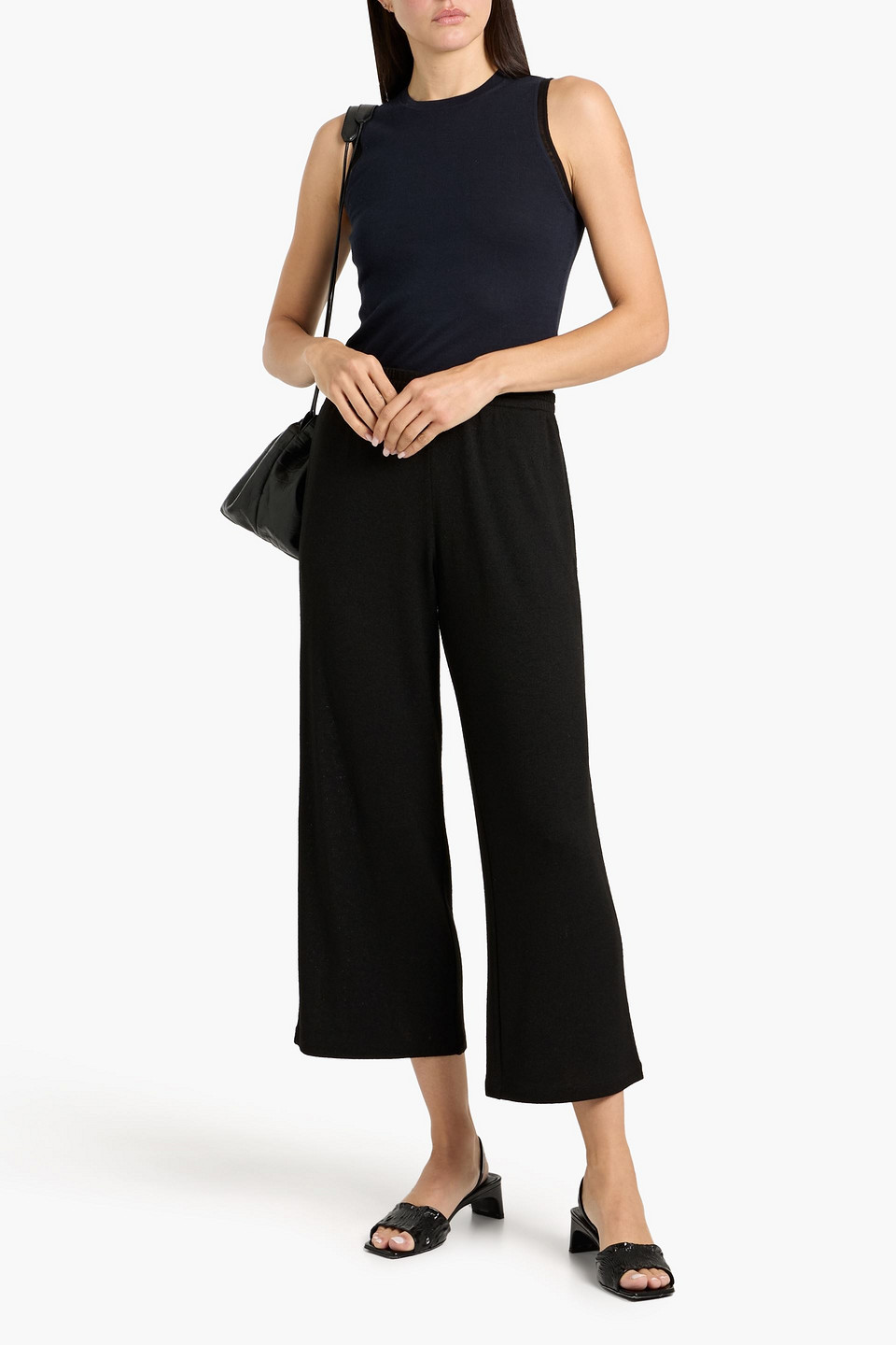 Vince Cropped Knitted Wide-leg Pants In Black