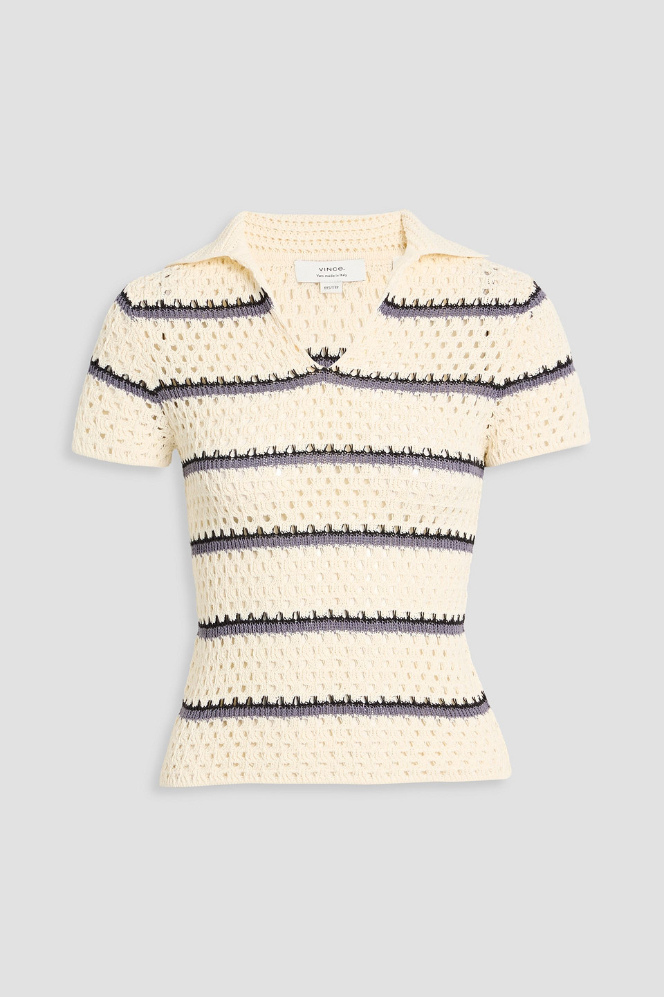 Vince Striped Open-knit Cotton Polo Sweater In White