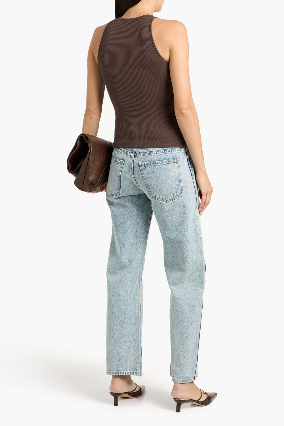 Vince Ribbed Pima Cotton Tank In Brown