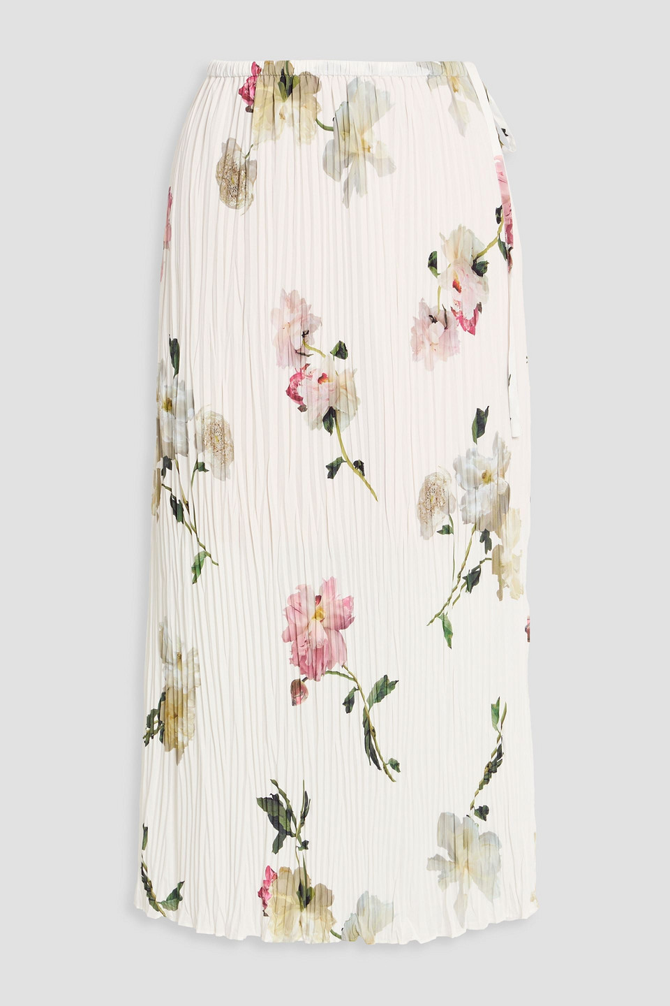 vince. - pleated floral-print satin midi skirt - white - xxs