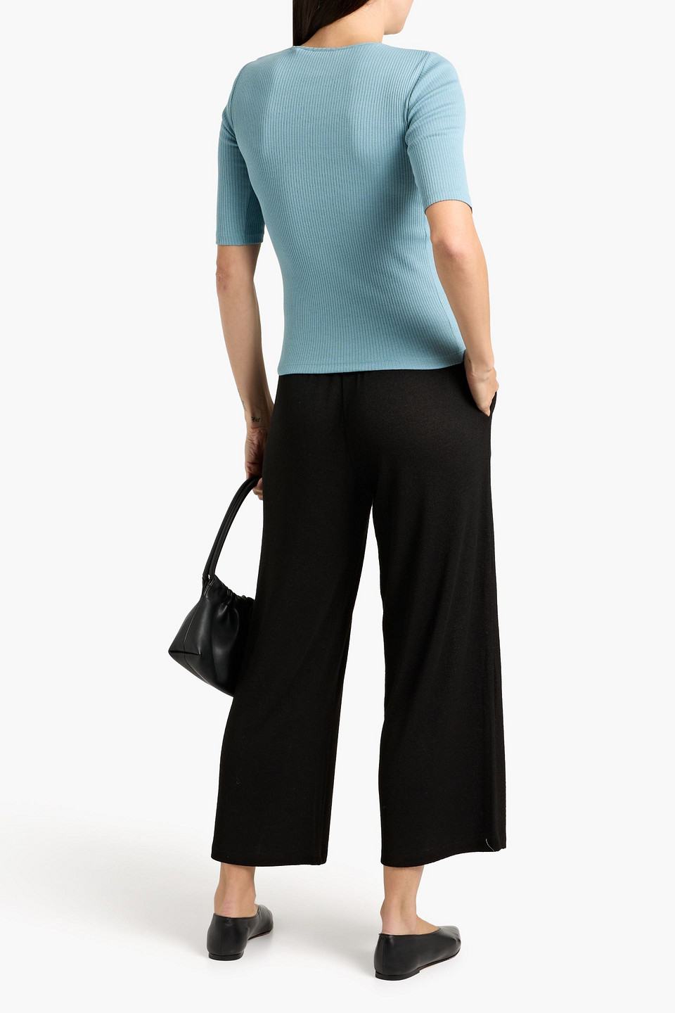 Vince Ribbed Pima Cotton-jersey Top In Blue