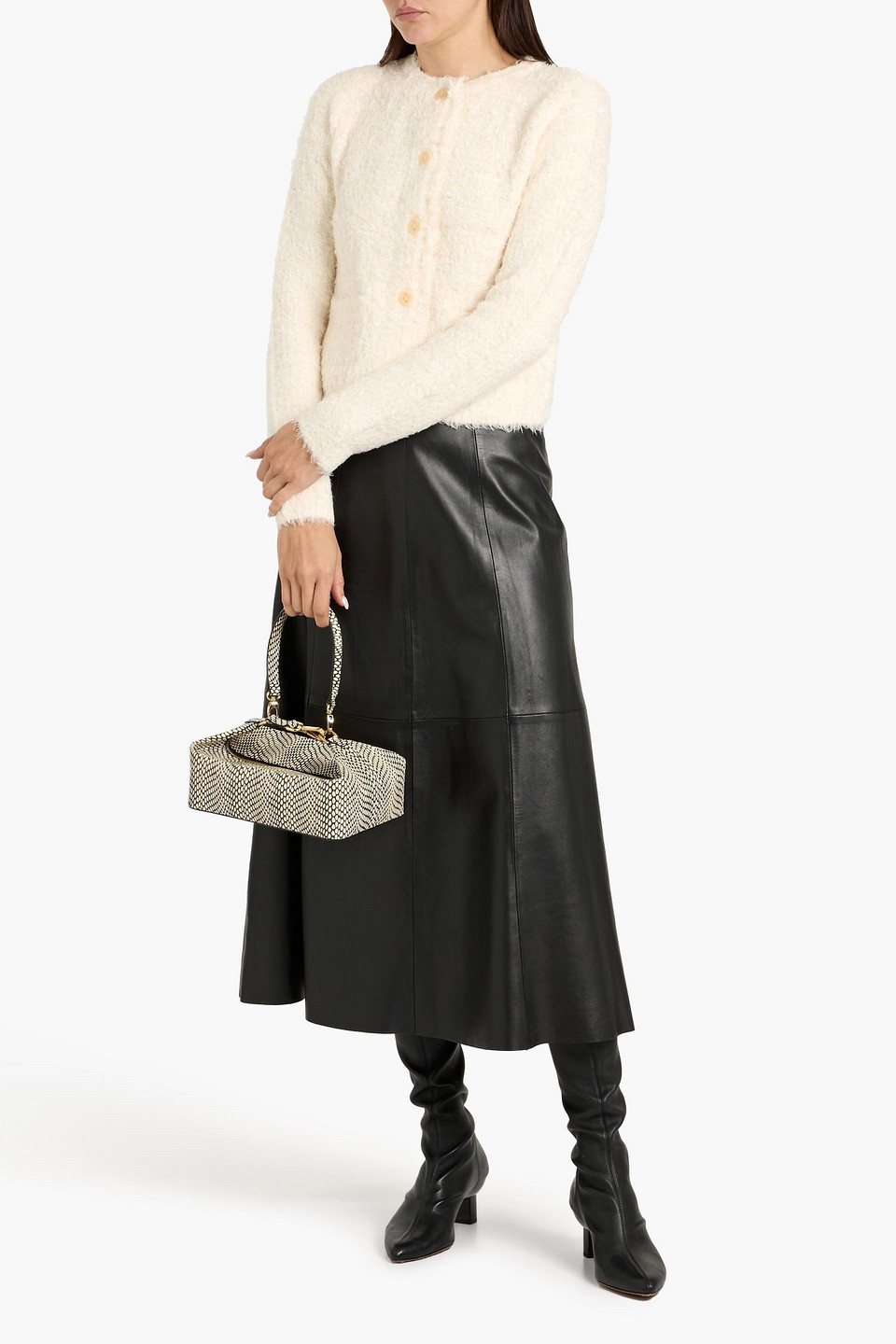 Vince Brushed Knitted Cardigan In White