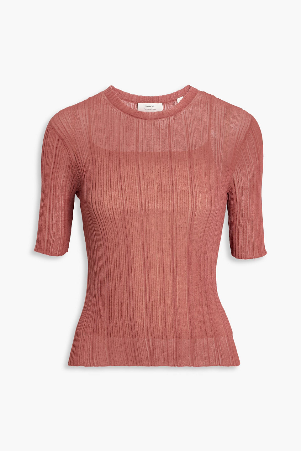 vince. - ribbed cotton-blend top - red - xxs