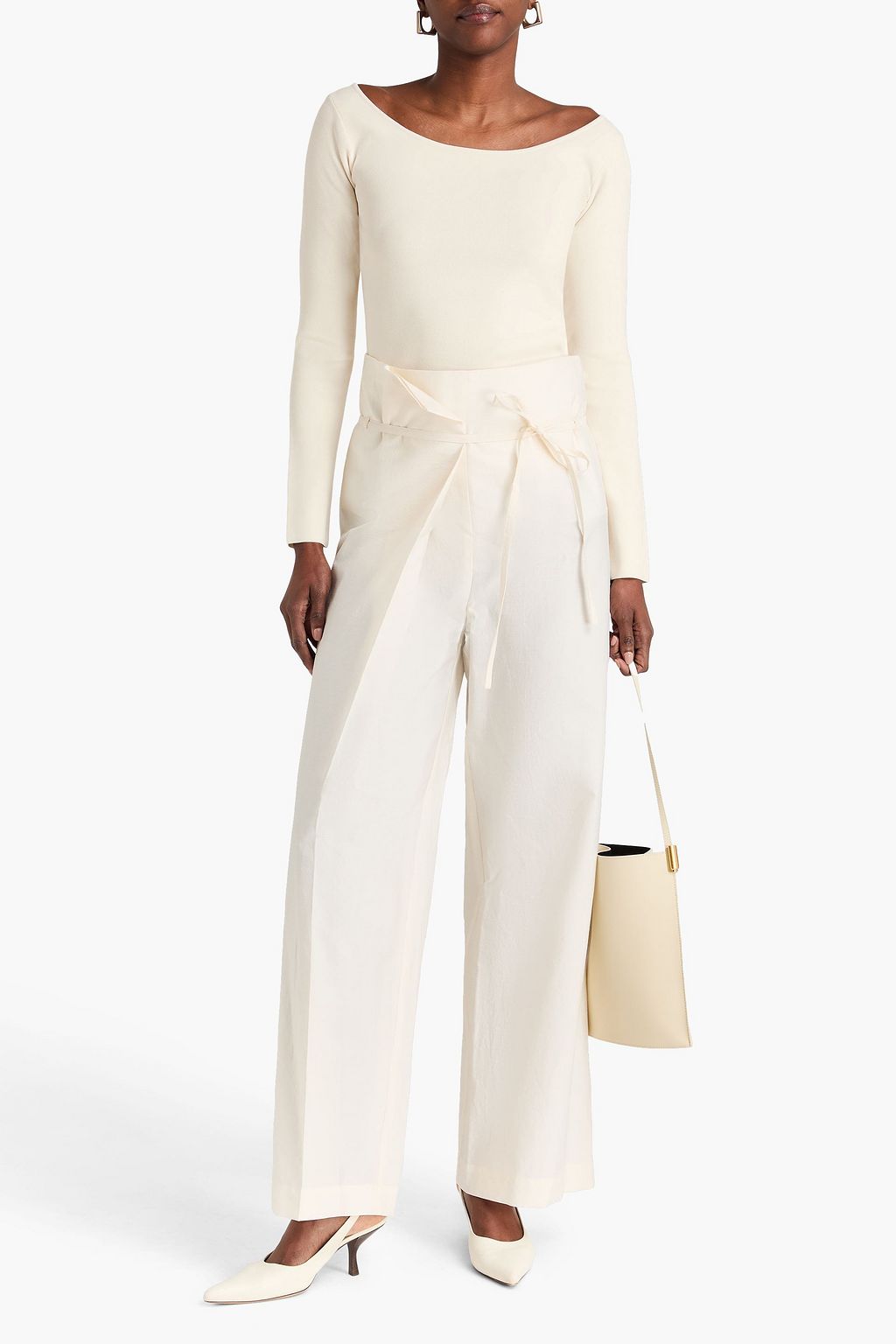 RÓHE كنزة رياضية من نسيج بحبكة مطاطية بتصميم مكشوف الكتفين