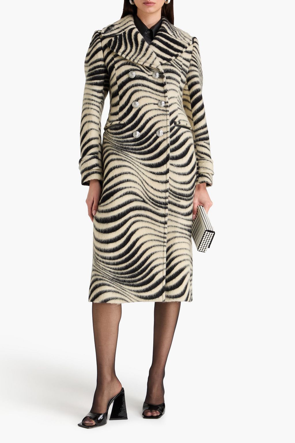 RABANNE Zebra-print wool and silk-blend felt coat