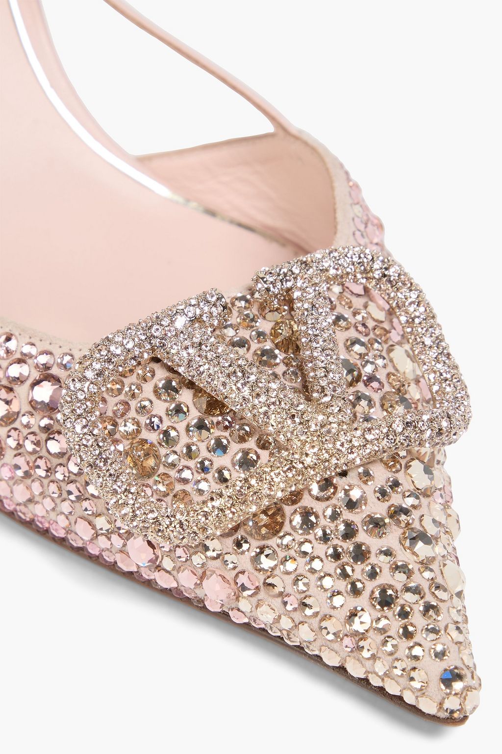 VALENTINO GARAVANI VLOGO embellished leather and suede slingback pumps
