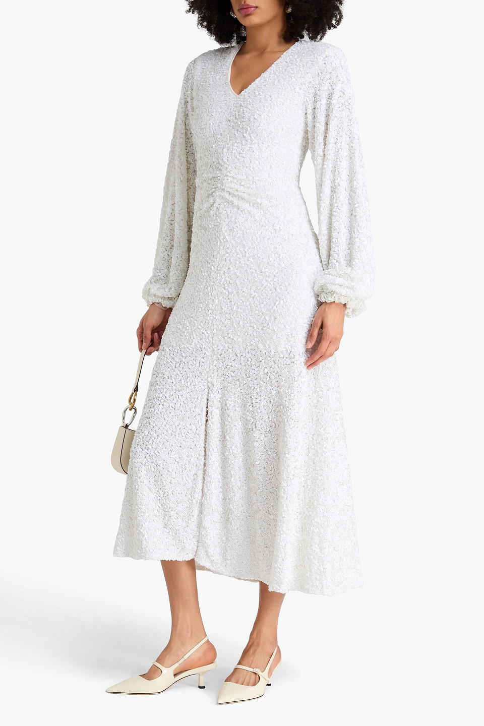  Rotate Birger Christensen - Maxikleid „sirin“ Aus Mesh Mit Pailletten Und Raffungen - Weiß - De 34 