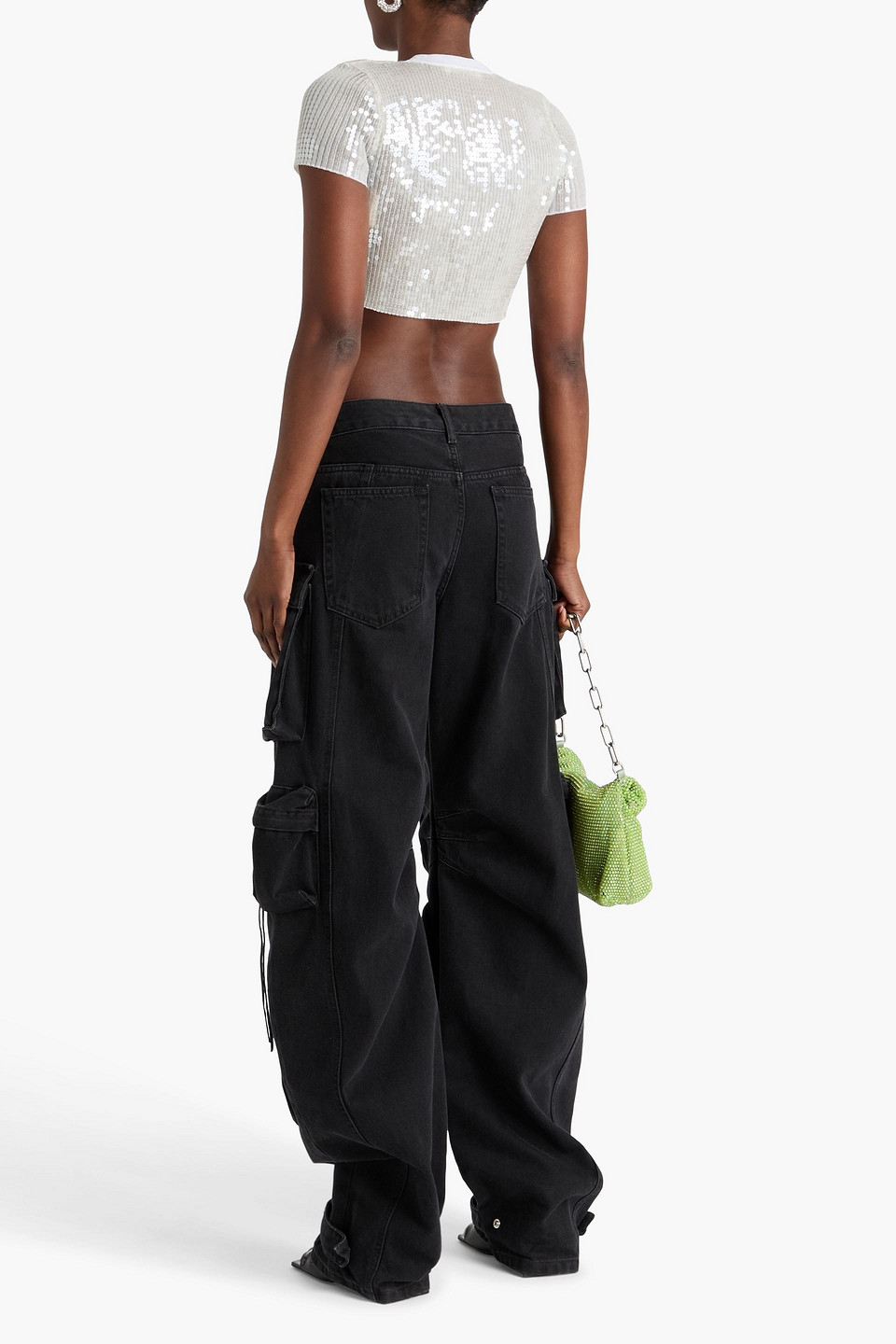  Alexander Wang - Cropped Oberteil Aus Mesh Mit Pailletten - Weiß - Xs 