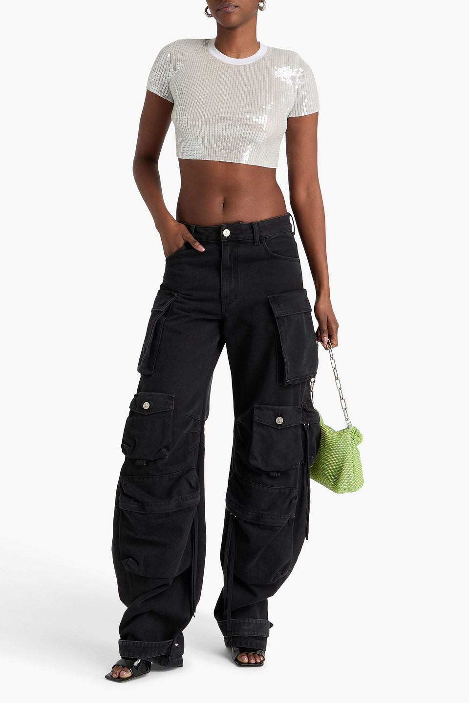  Alexander Wang - Cropped Oberteil Aus Mesh Mit Pailletten - Weiß - Xs 