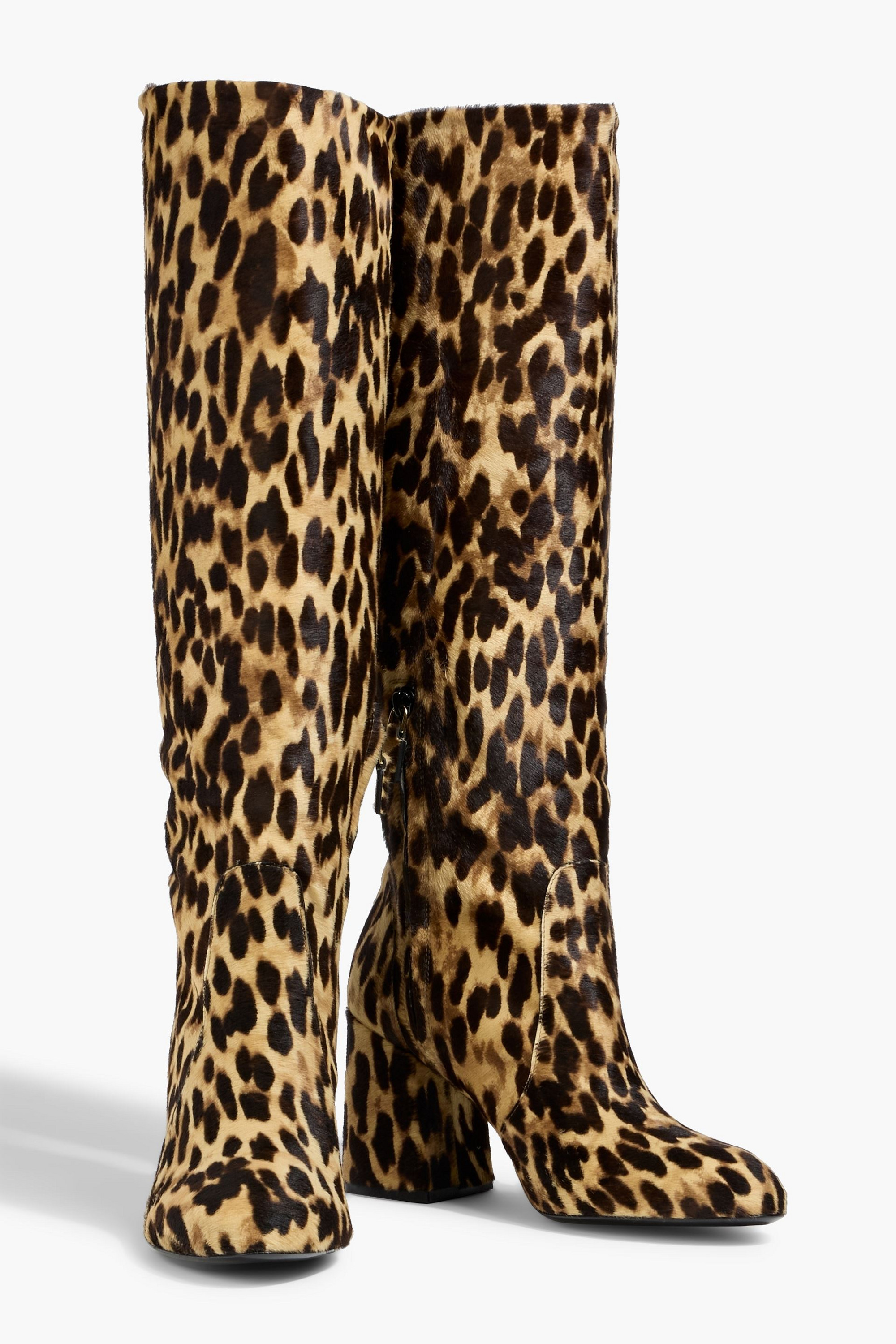 Stuart Weitzman Leopard-print calf hair knee boots