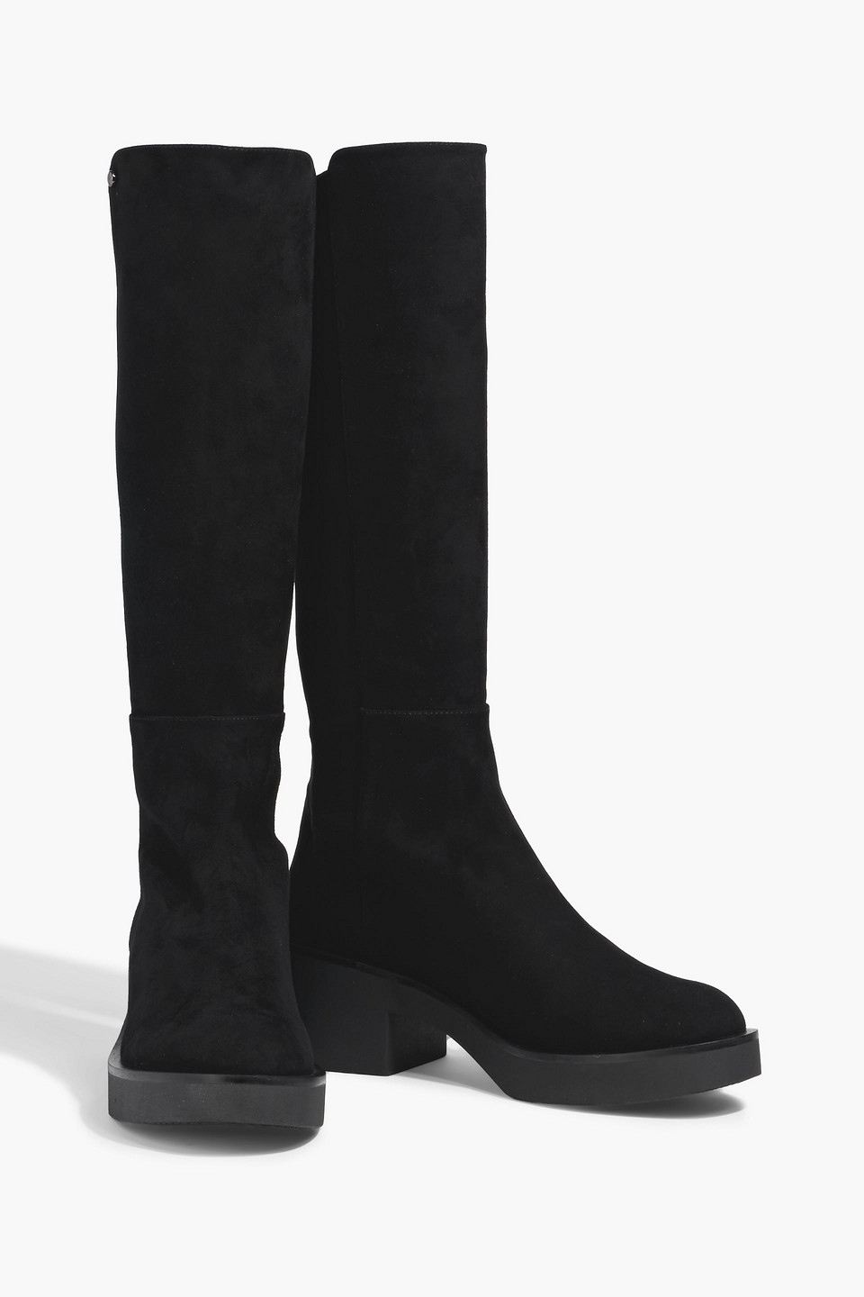 Stuart Weitzman Gotham Suede And Microstretch Knee Boots In Black