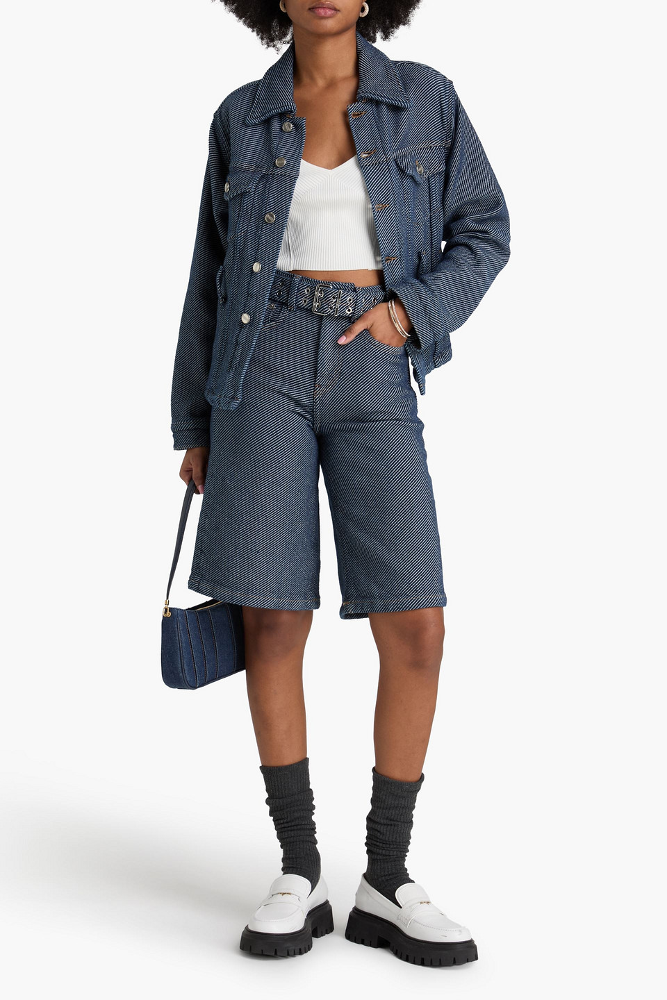  Ganni - Jeansshorts Mit Gürtel - Blau - 24 