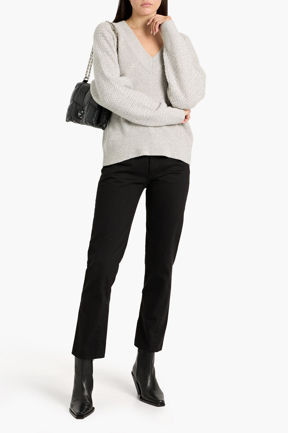 Rag & Bone Kaylee Ribbed And Textured-knit Cashmere Sweater In Gray