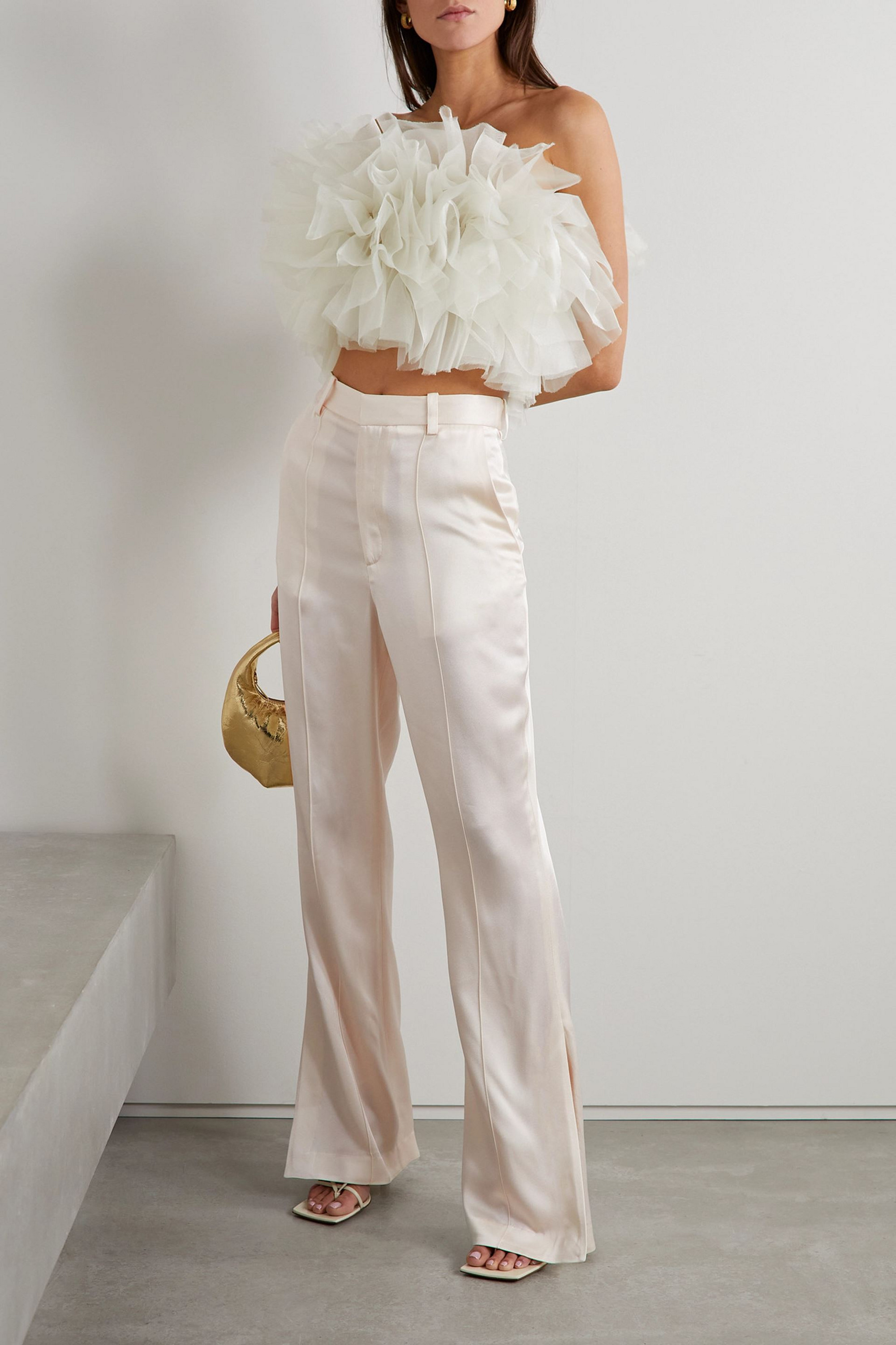LAPOINTE Satin-crepe flared pants