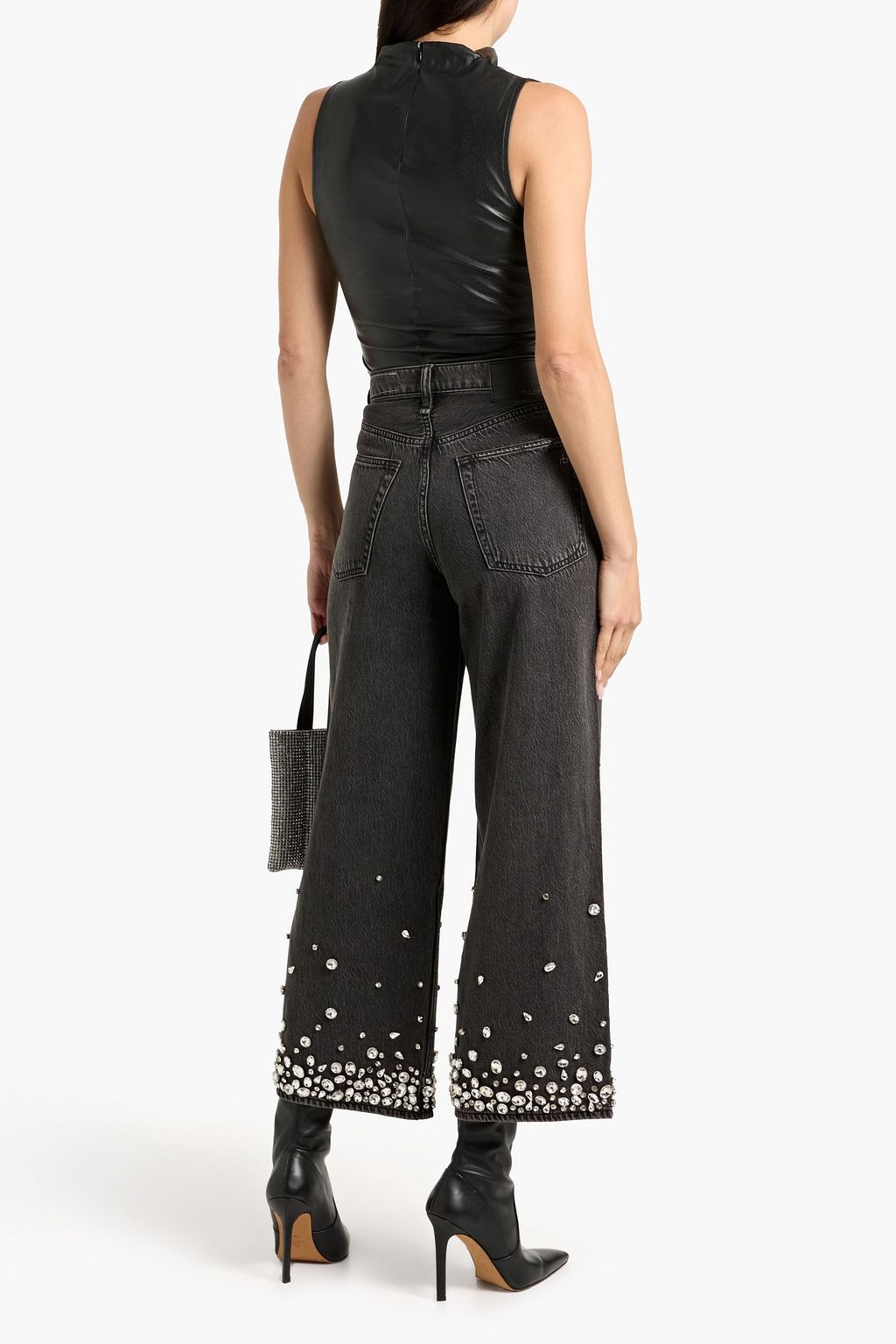 RAG & BONE Andi cropped crystal-embellished high-rise wide-leg jeans