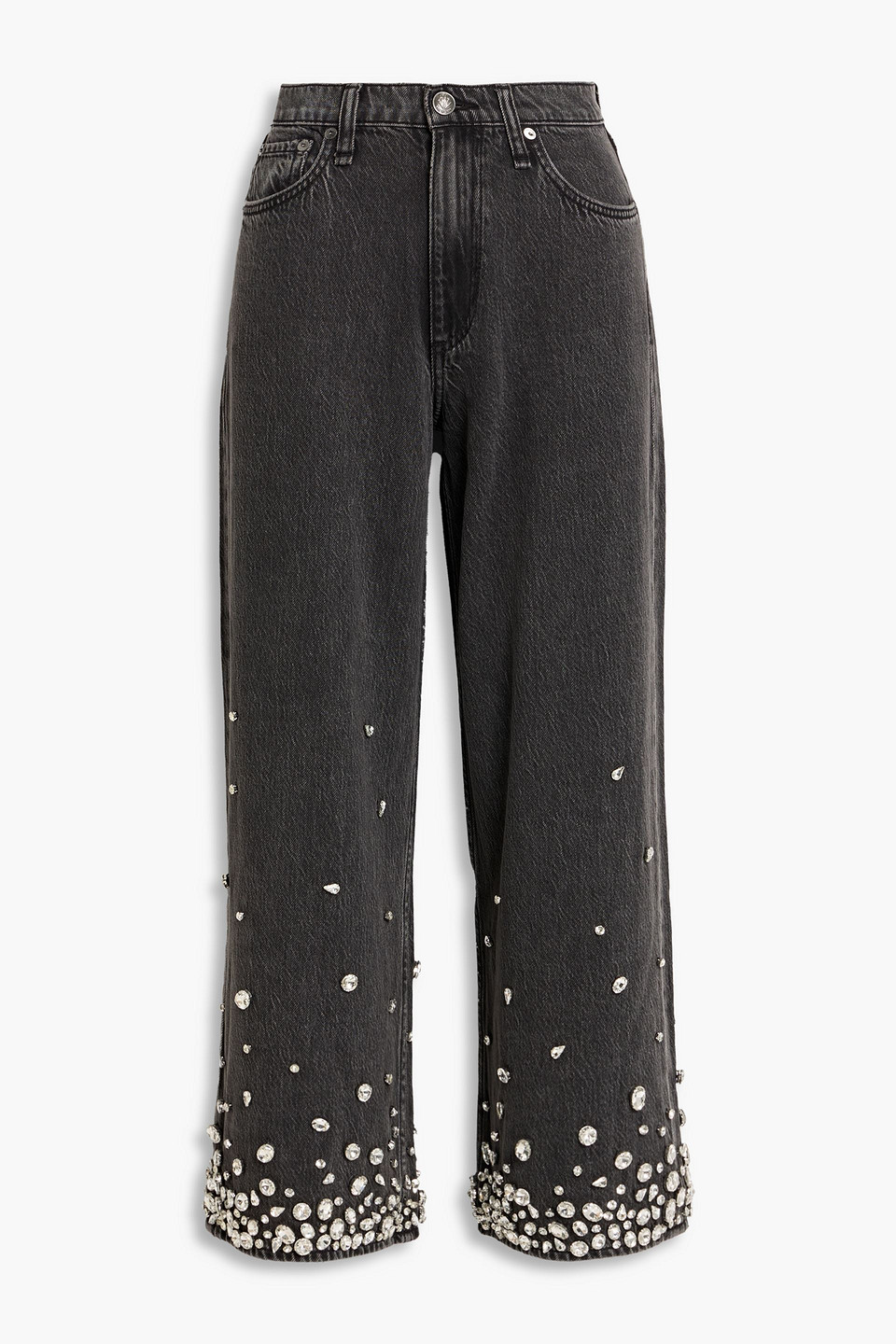 Rag & Bone Andi Cropped Crystal-embellished High-rise Wide-leg Jeans In Animal Print