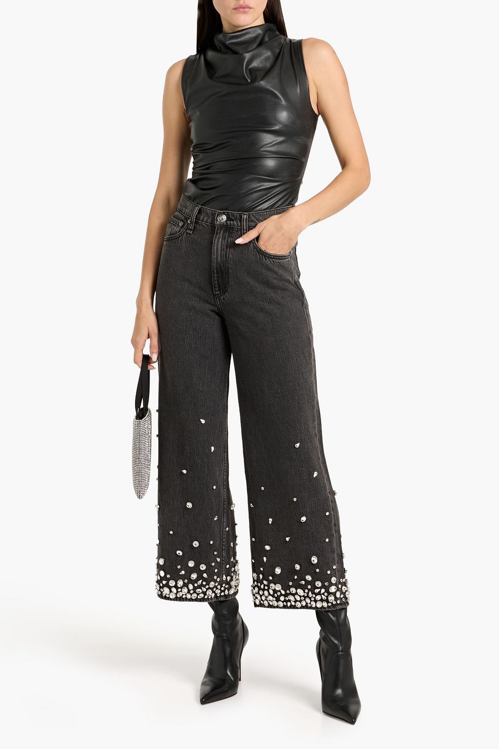 RAG & BONE Andi cropped crystal-embellished high-rise wide-leg jeans