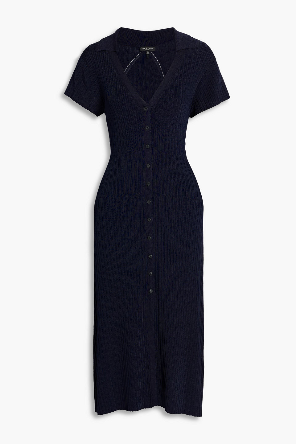 Rag & Bone Esme Ribbed-knit Midi Shirt Dress In Blue