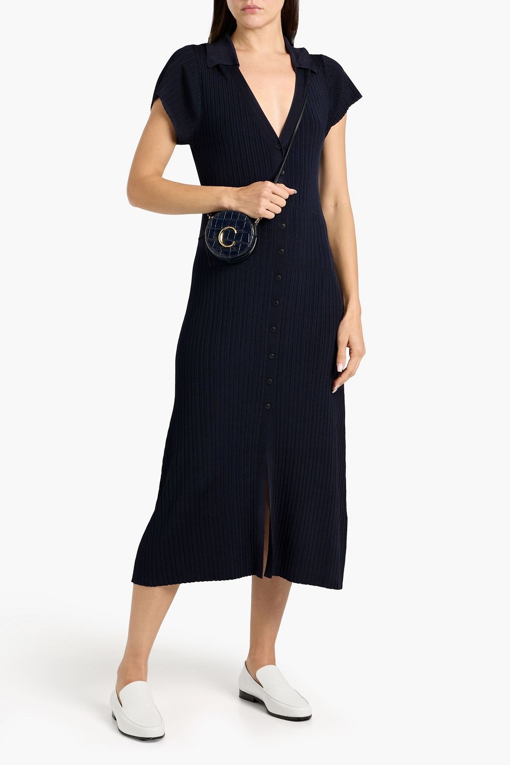 RAG & BONE Esme ribbed-knit midi shirt dress