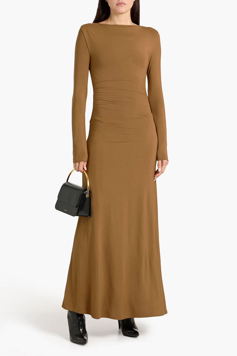 Rag & Bone Luca Draped Stretch-modal Jersey Maxi Dress In Brown