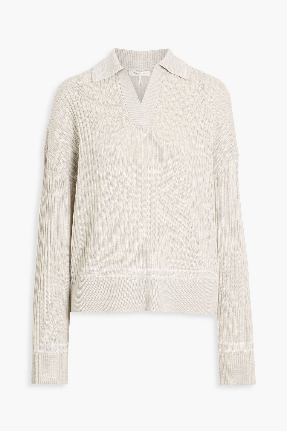 Rag & Bone Mabel Ribbed Merino Wool-blend Polo Sweater In White
