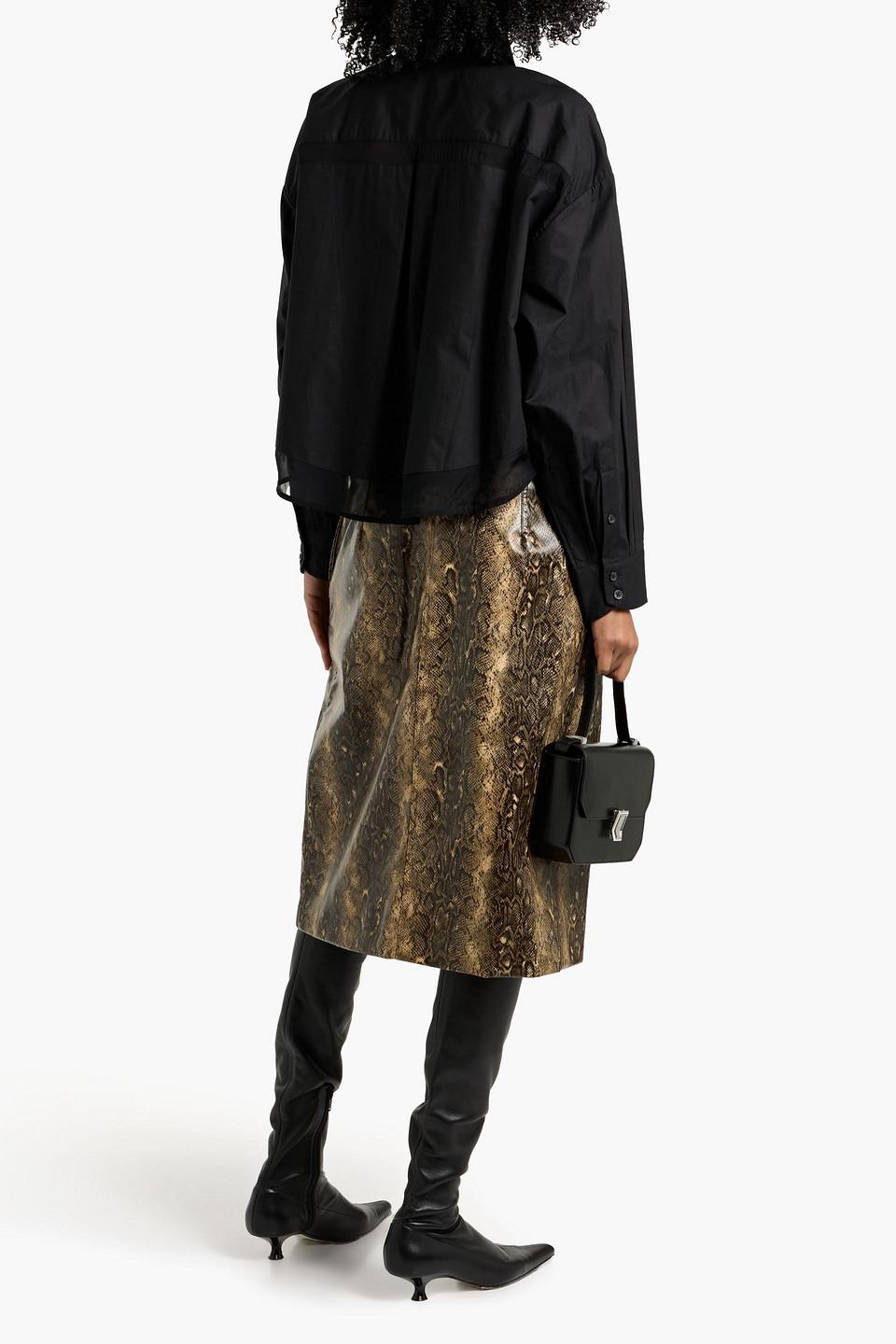 Rag & Bone Beatrice Cropped Organza-trimmed Cotton-poplin Shirt In Black