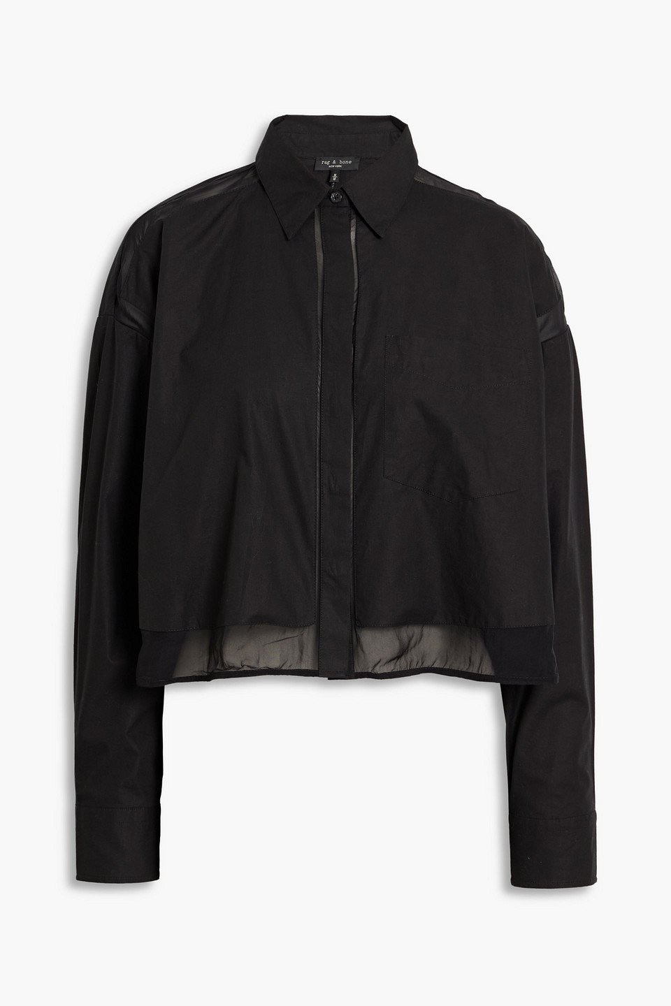 Rag & Bone Beatrice Cropped Organza-trimmed Cotton-poplin Shirt In Black