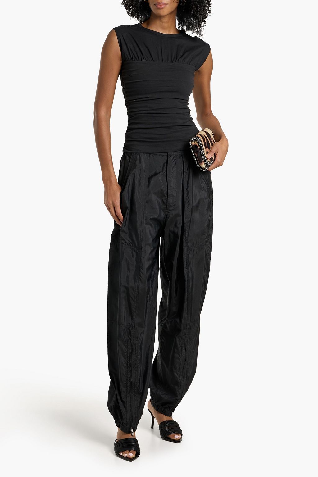 RAG & BONE Mica ruched cotton-poplin and jersey top