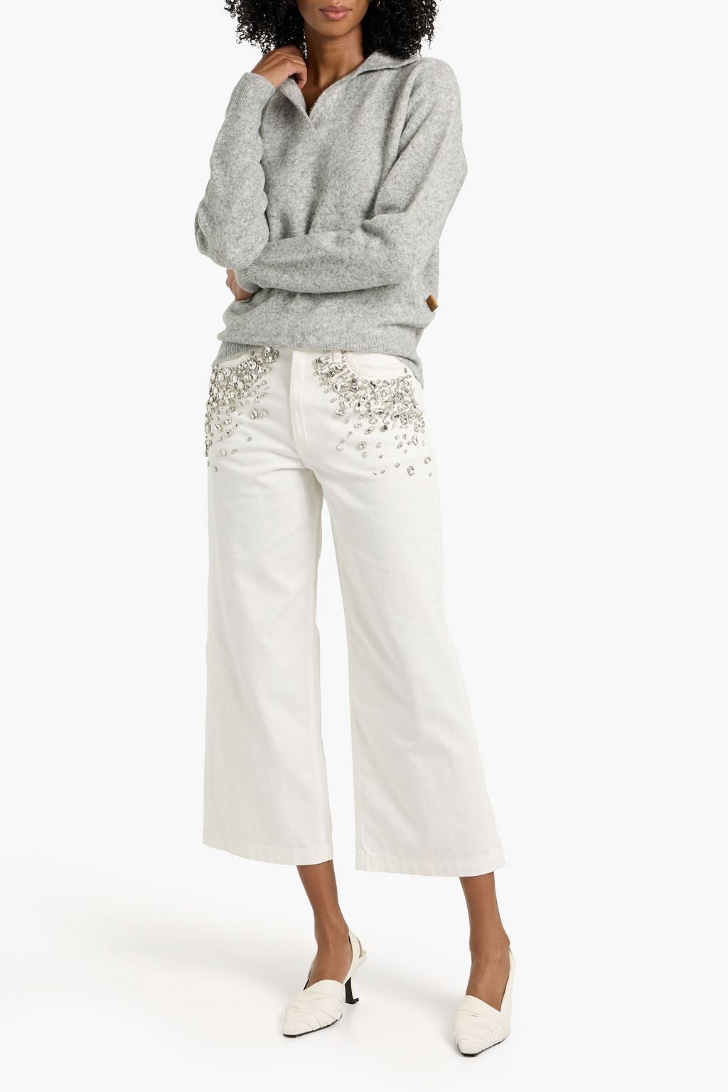 RAG & BONE Andi cropped crystal-embellished high-rise wide-leg jeans