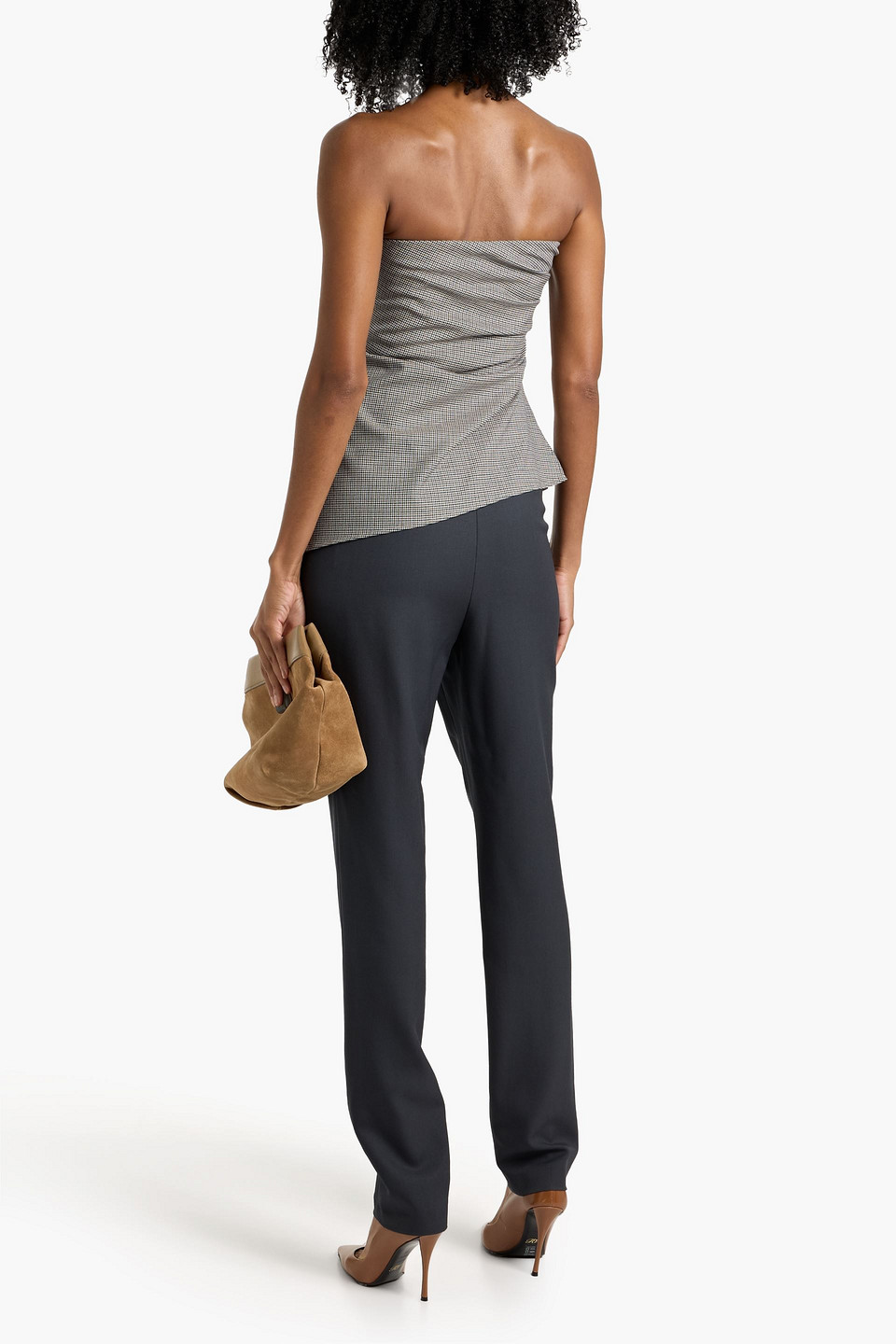 Rag & Bone Genevieve Strapless Houndstooth Wool-blend Top In Blue