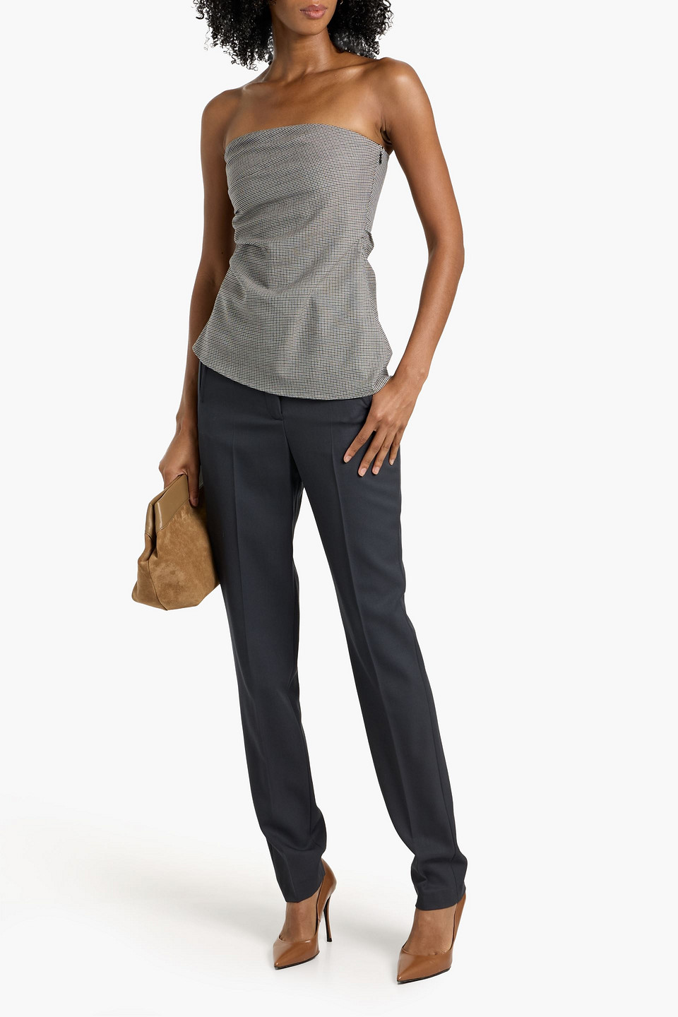 Rag & Bone Genevieve Strapless Houndstooth Wool-blend Top In Blue