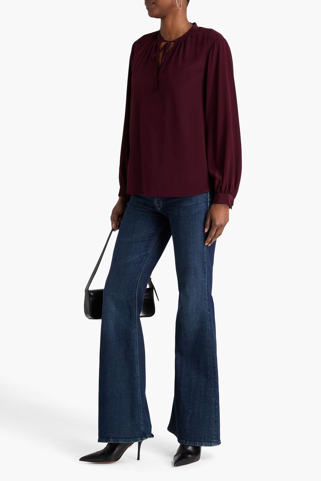 FRAME Shirred tie-front silk blouse