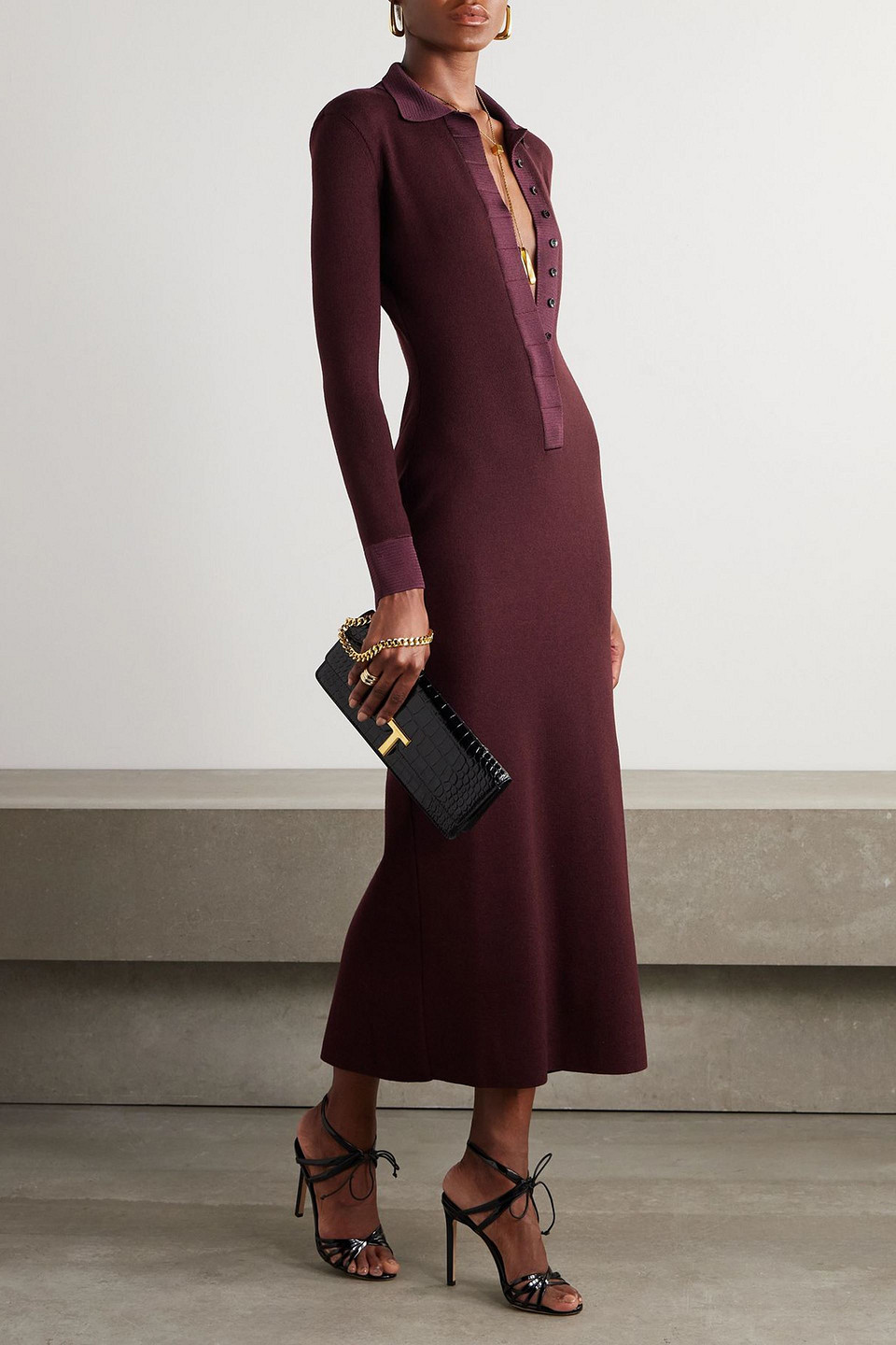  Tom Ford - Midikleid Aus Einer Wollmischung - Burgunderrot - Xl 