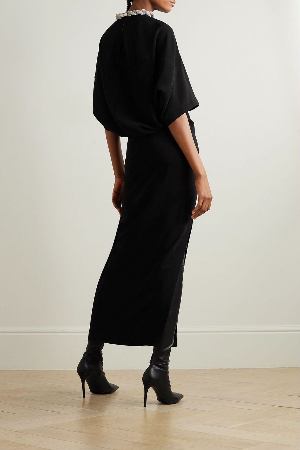 STELLA MCCARTNEY Falabella crystal-embellished paneled cady maxi dress