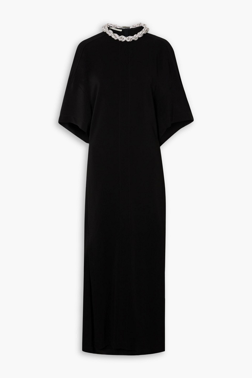 Stella Mccartney Falabella Crystal-embellished Paneled Cady Maxi Dress In Black