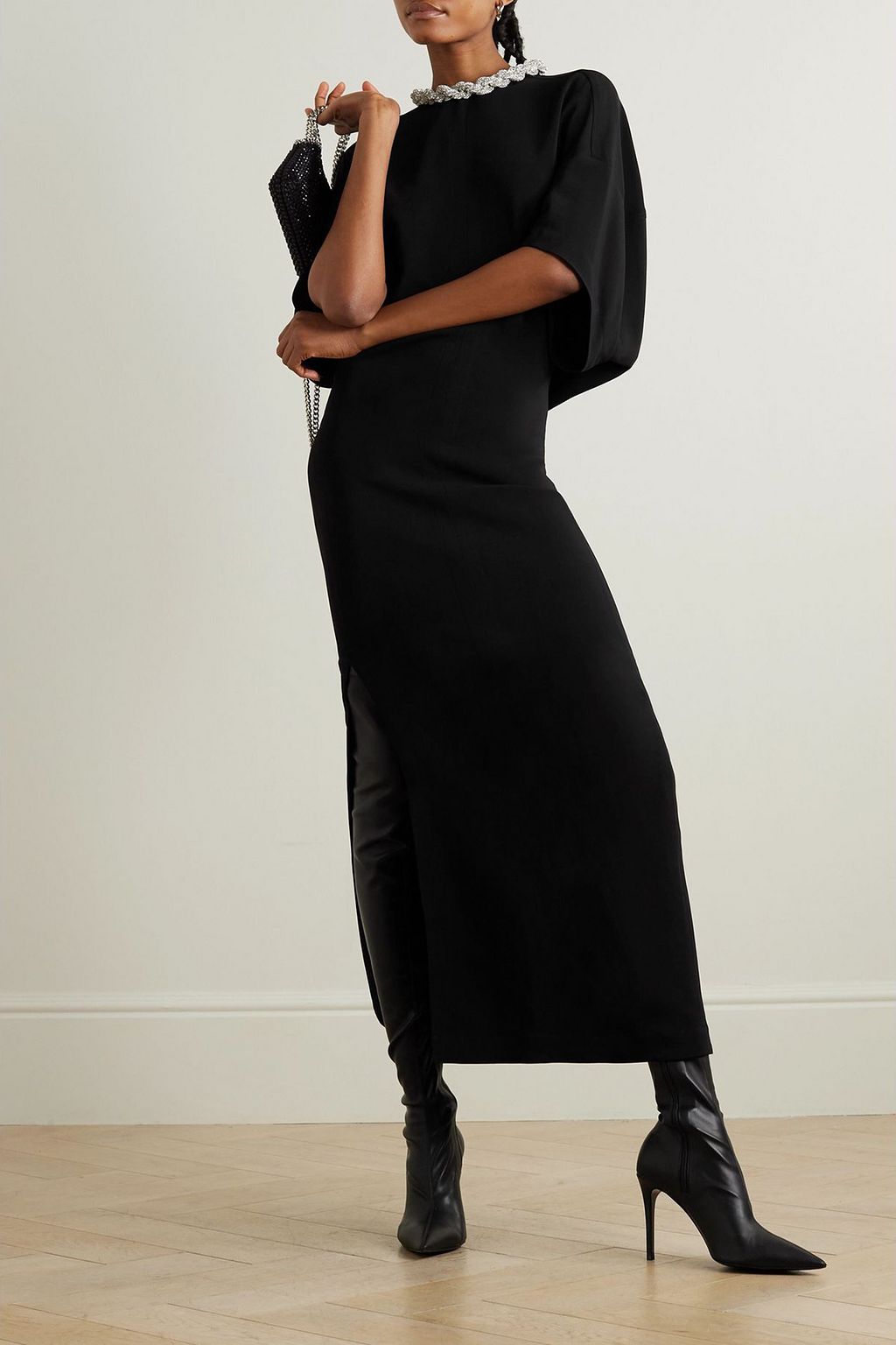 STELLA MCCARTNEY Falabella crystal-embellished paneled cady maxi dress