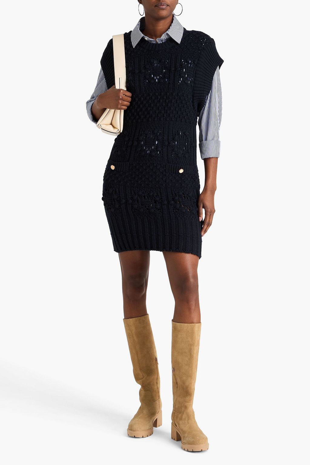 FRAME Pointelle-knit mini dress